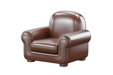 Fototapeta premium A brown leather armchair, rendered in 3D with a glossy finish, is shown against a transparent background. background removed