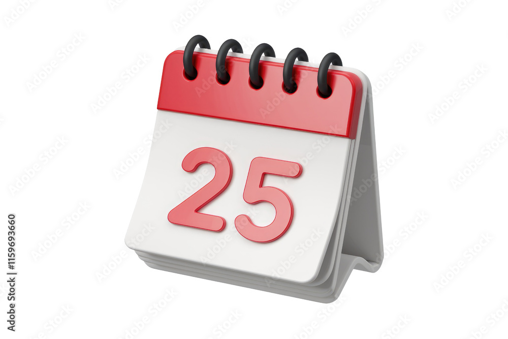 Poster A 3D rendered image of a red and white desk calendar showing the 25th. background removed