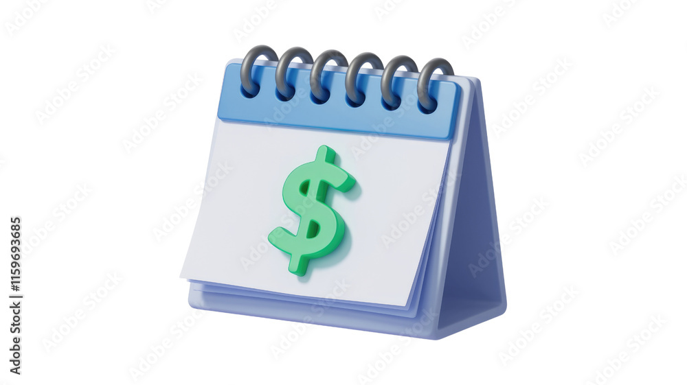 Poster 3d render of a desk calendar with a dollar sign, symbolizing financial planning and budgeting. backg