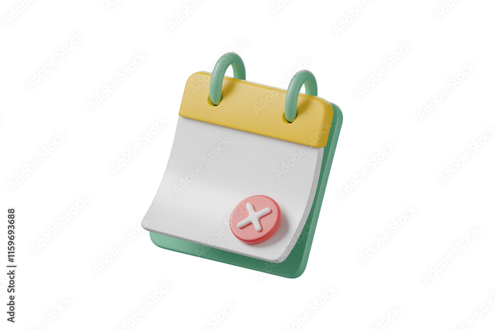 Poster 3D render of a cute calendar icon with a cancel button, signifying schedule removal or cancellation. background removed