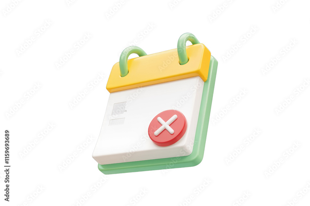 Fototapete 3D render of a calendar icon with a red cross, indicating cancellation or deletion. background removed