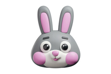 Adorable 3D rendered bunny face with pink ears and cheeks, expressing happiness. background removed