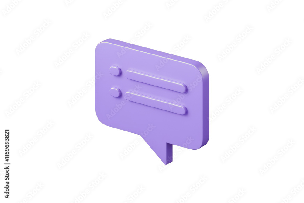 Fototapete A 3D isometric rendering of a purple speech bubble with lines, symbolizing a message or chat. background removed
