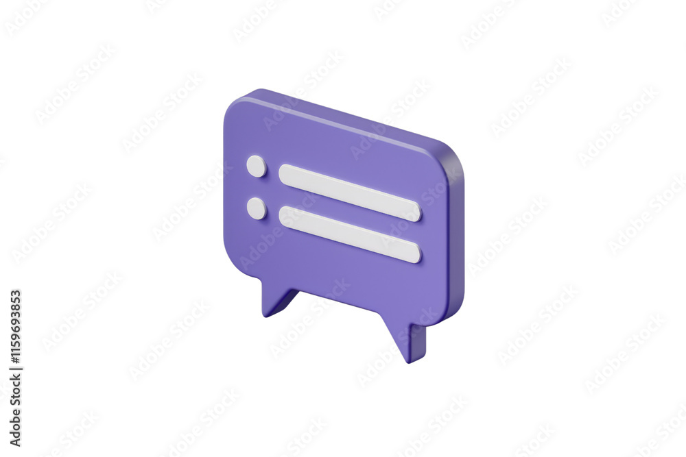 Fototapete 3D render of a purple speech bubble with white lines, symbolizing a message or chat. background removed