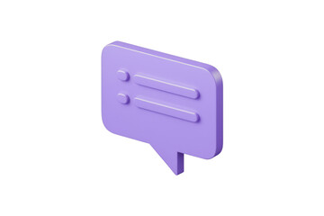 Fototapeta premium A 3D isometric rendering of a purple speech bubble with lines, symbolizing a message or chat. background removed