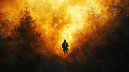 Firefighters, smoke, and flames in the forest for emergency situations, disaster relief, and bush damage control. Mountain, volunteer work, fire rescue assistance, and bravery.