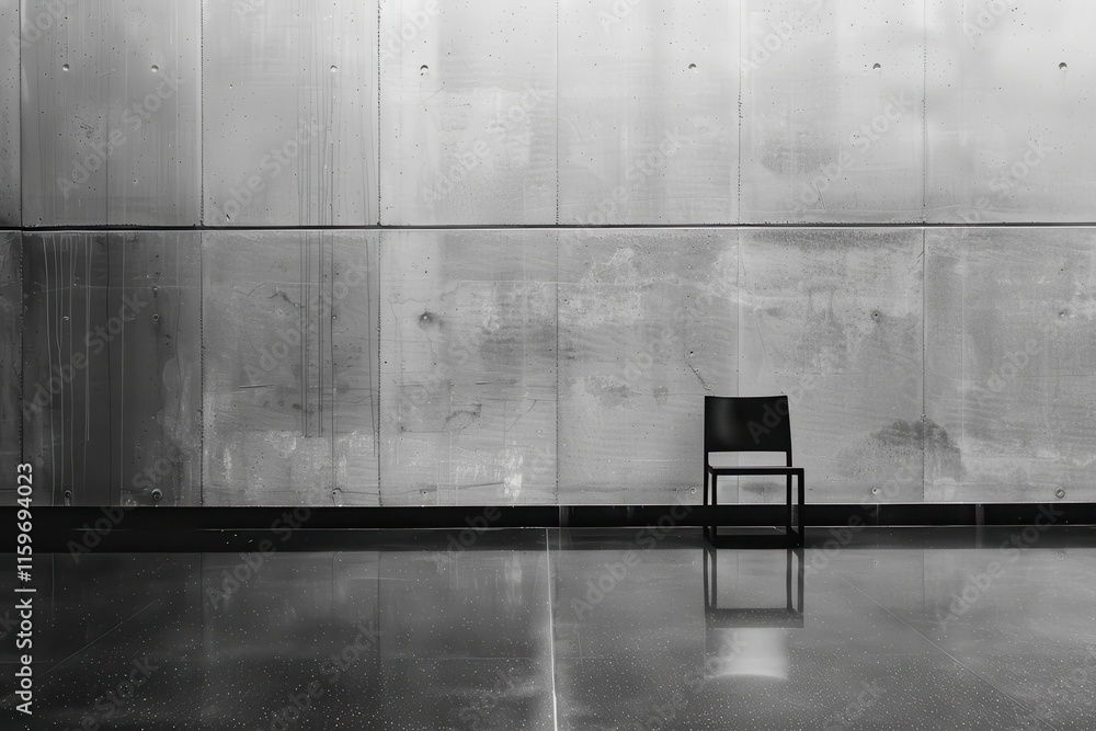 Poster empty modern interior with a single armchair near large windows allowing sunlight to filter in at mi
