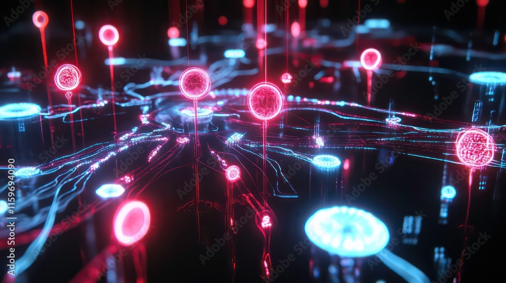 Aufkleber Abstract network visualization with glowing nodes and connections.