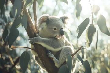 Photorealistic DSLR image focusing on a koala in nature