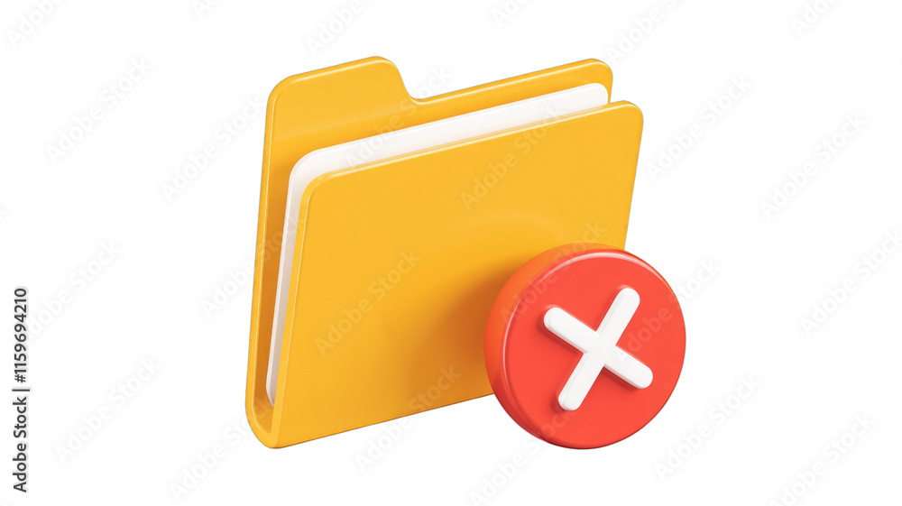 Poster 3D render of a yellow folder with a red cross, signifying deletion or removal. background removed