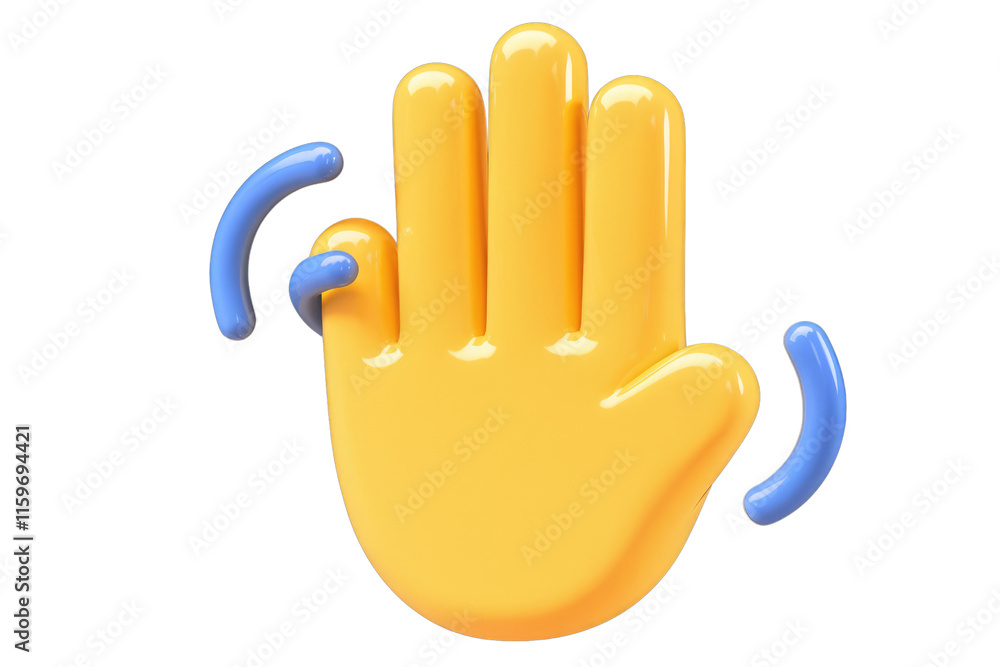 Poster a 3d render of a yellow hand with blue swirling lines, suggesting a swipe gesture. background remove