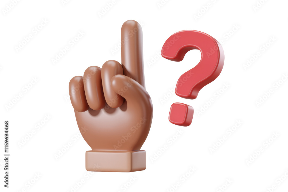 Aufkleber A 3D rendered image of a brown hand pointing up with a red question mark. background removed