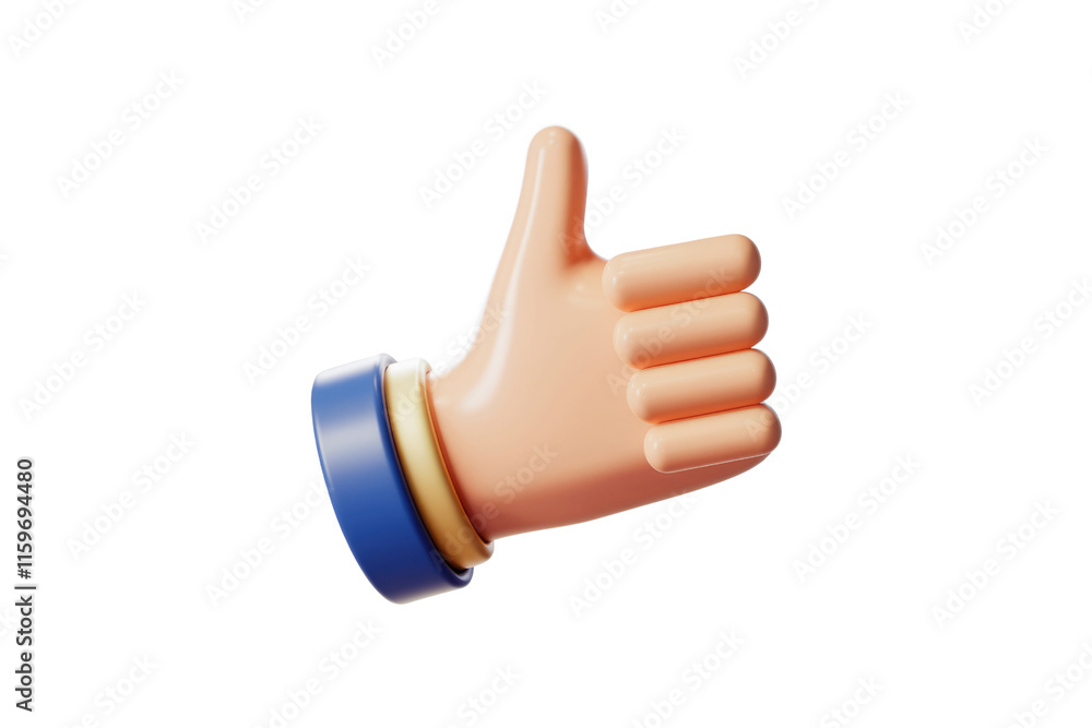 Poster a 3d rendered thumbs up icon with a blue and gold cuff, signifying approval and positivity. backgrou