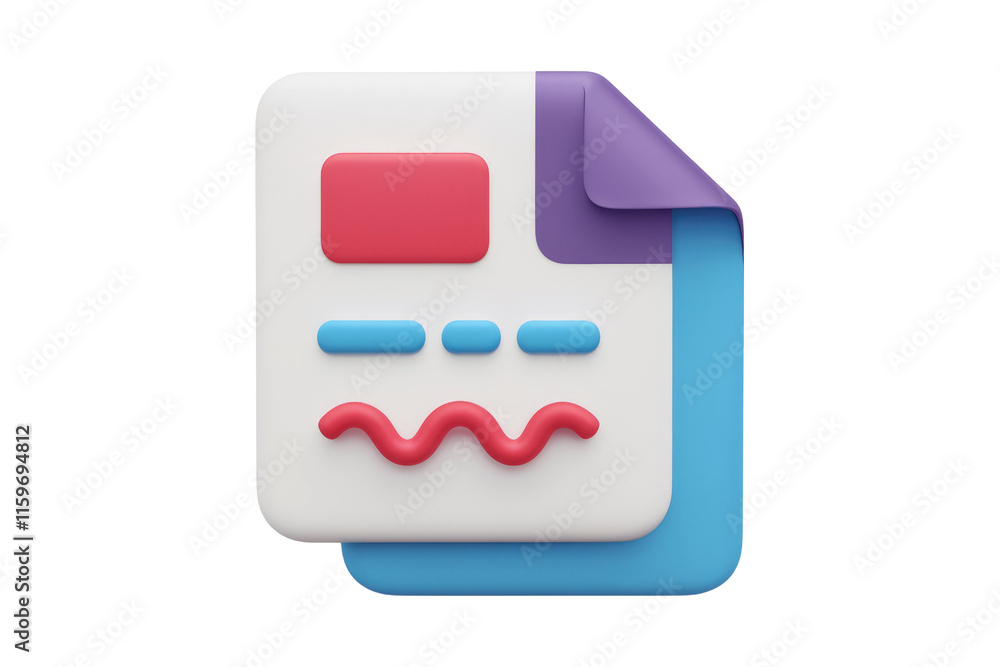 Poster A 3D rendered icon depicting a document with colorful elements, representing creativity and design. background removed