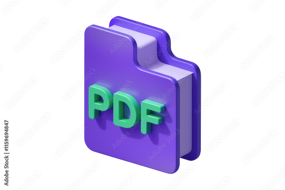 Aufkleber 3D isometric render of a PDF file icon with purple folder and green text. background removed