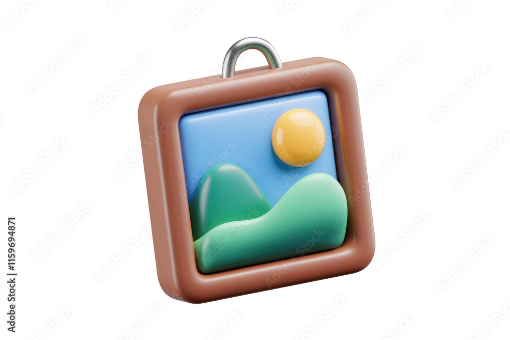 Aufkleber 3D rendered image of a picture frame with a landscape scene,  simple and cute style. background removed