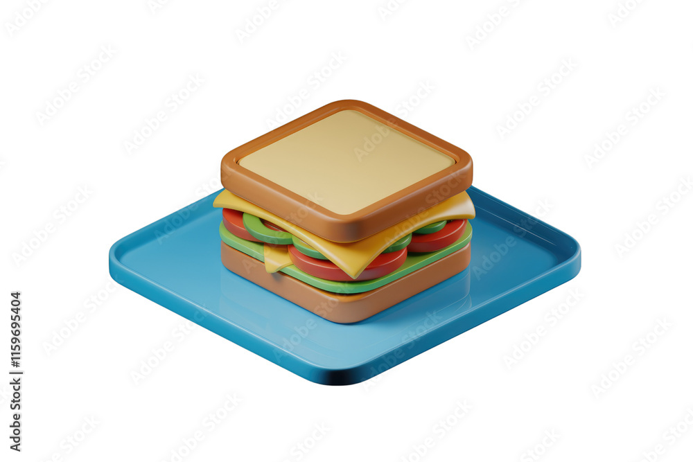 Aufkleber a 3d rendering of a simple sandwich on a blue plate, ideal for food illustrations or app icons. back
