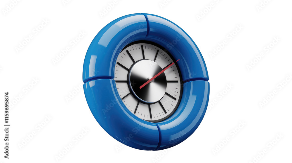 Poster A modern, blue, 3D-rendered clock with a minimalist design, showing the time. background removed