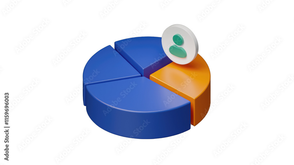 Poster 3D rendered pie chart showing user data segmentation, highlighting individual contribution. background removed