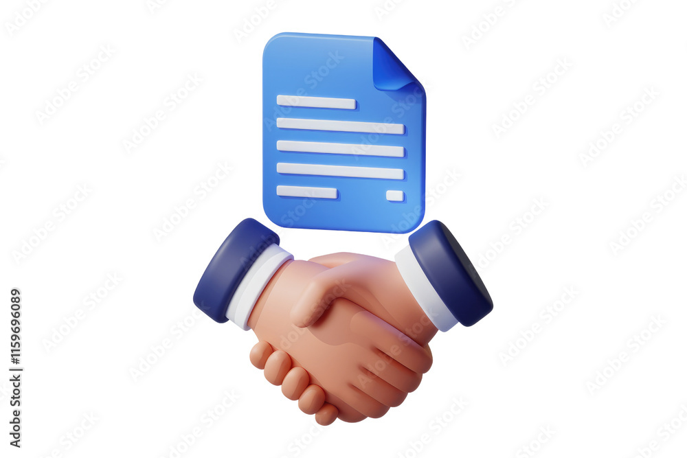 Poster 3D rendering of a handshake with a document, symbolizing agreement and partnership. background removed