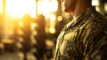 Focused Soldier in a Bright Gym Environment