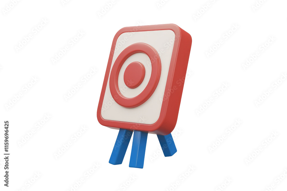 Poster 3d render of a target board on a stand, symbolizing goals and achievements. background removed