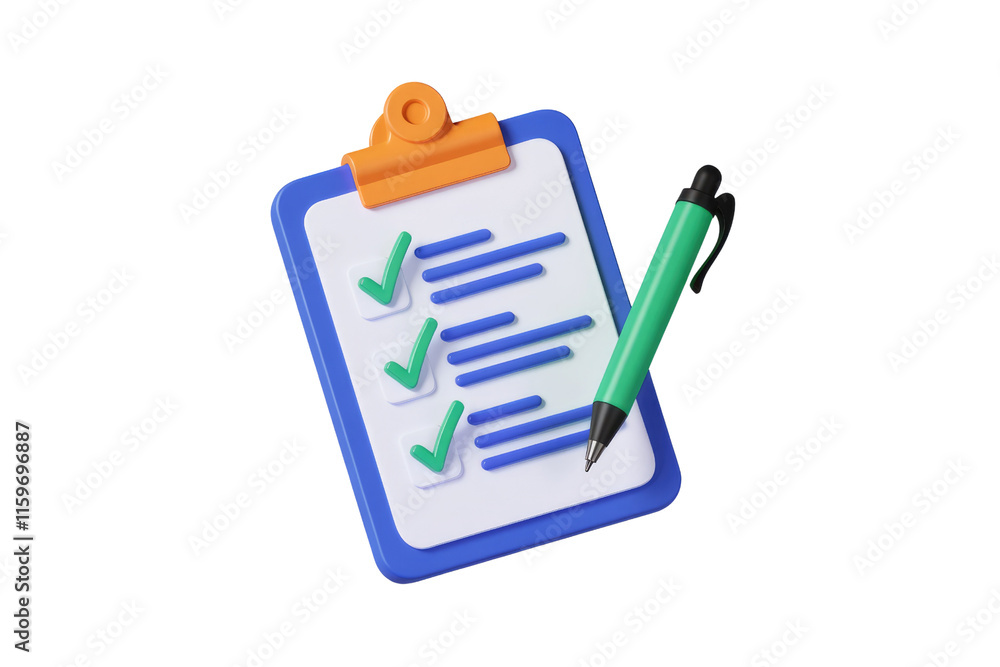 Aufkleber 3D render of a checklist clipboard with a pen, signifying task completion and organization. background removed