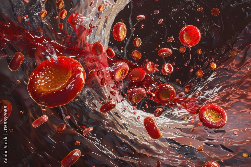 Poster Visualization of a dynamic cellular environment with red blood cells and immune responses within human circulatory system