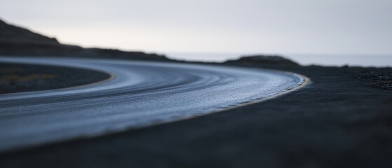 Fototapeta premium Coastal road curving gently near the ocean at dawn.