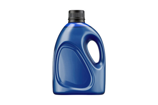 A 3D render of a blue plastic bottle with a handle, likely for detergent or cleaning solution. background removed