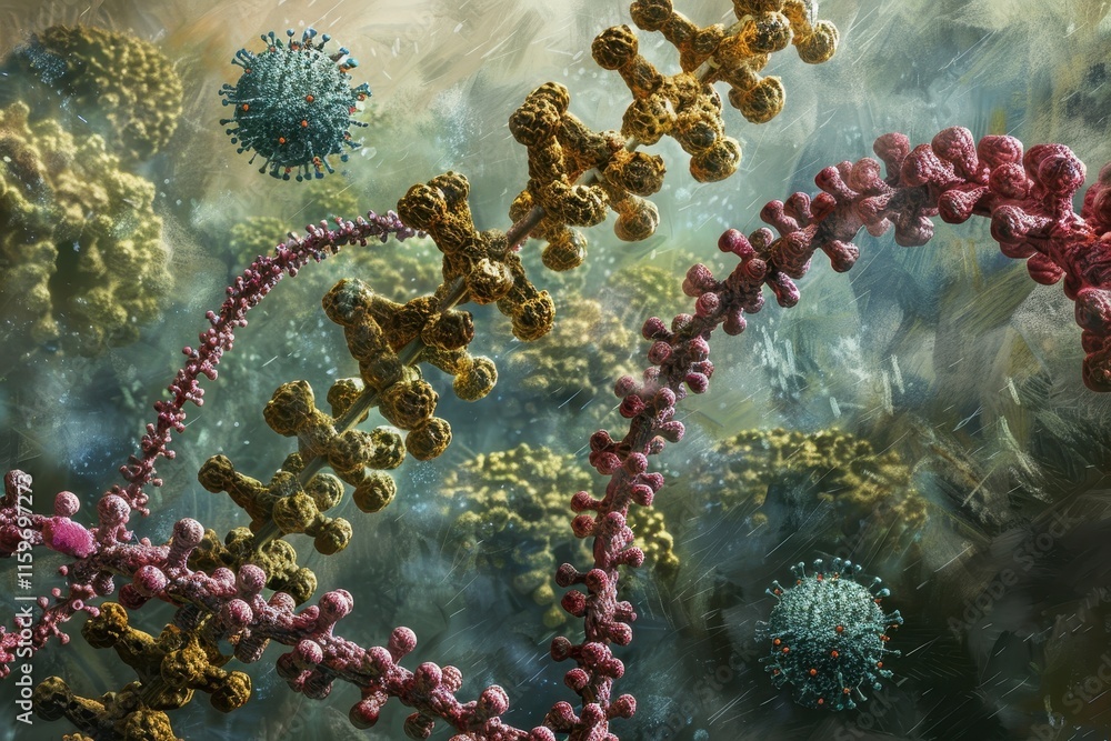 Poster Exploration of cellular structures showcasing intricate details and vibrant colors under a microscope during a scientific research study unveiling new discoveries