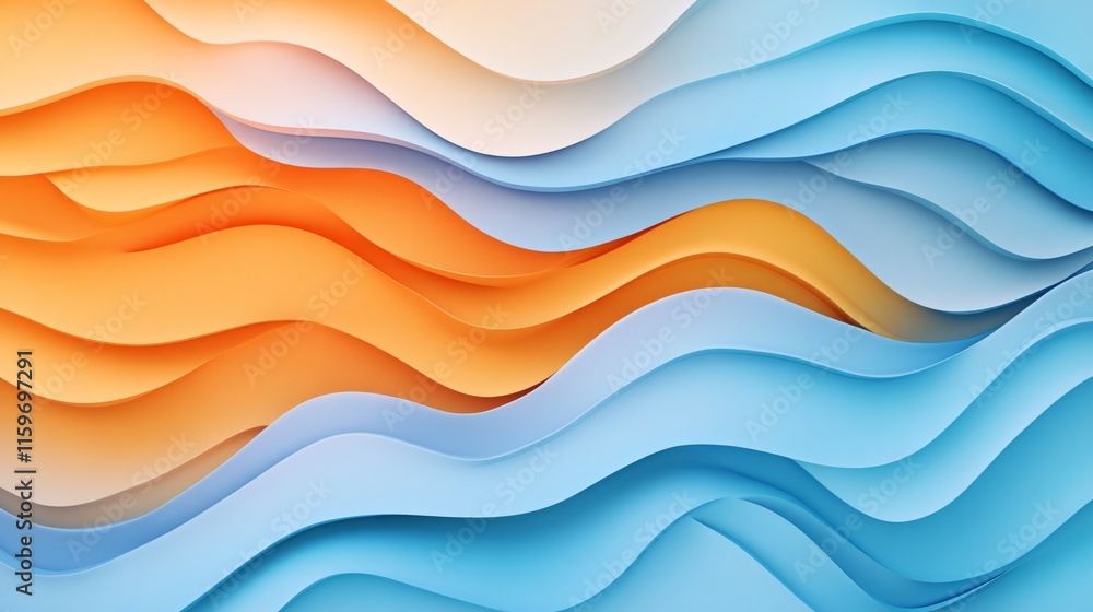 Poster abstract waves of orange and blue create a vibrant and dynamic background.