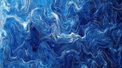 An abstract swirl of deep blue hues and white accents creates a mesmerizing ocean-like texture.
