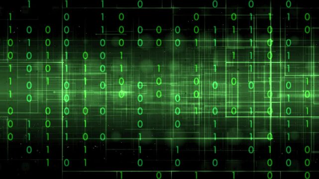Digital binary data code on computer screen background 4k