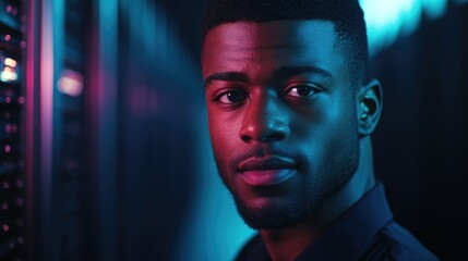 Young African American Male Computer Server Room