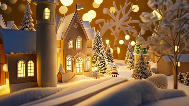 Playful Christmas Village Scene with Colorful Origami Decorations