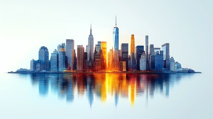 Abstract watercolor artwork highlighting the sleek design of a modern city skyline