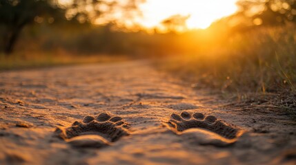 Animal Tracks in a Dry Riverbed at Sunset