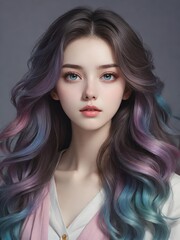 Naklejka premium 女, 髪の毛, 美しさ, ファッション, モデル, 顔, 化粧, うっとりさせる魅力, ヘアスタイル, 長い, ねじれた, 肌, 化粧