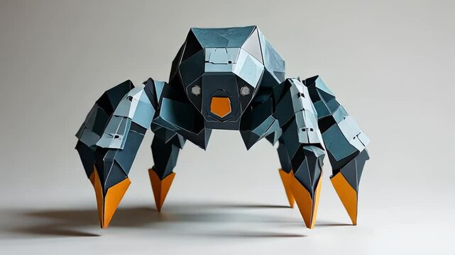 Cute Dancing Spider Robot in Colorful Origami Paper Craft Illustration for Kids and Business Concepts