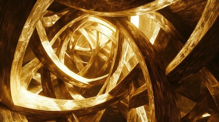 Abstract golden swirls, intricate, interwoven, luminous, textured, glowing, complex, organic