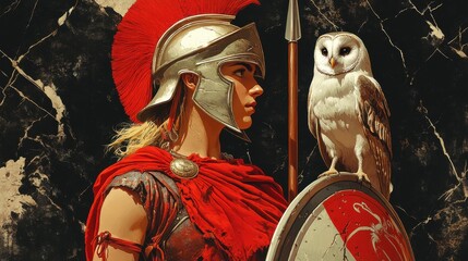 Obraz premium Athena, the Goddess of Wisdom and War, with Her Owl