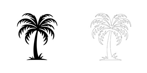 Naklejka premium Palm Tree Silhouette Illustration: A minimalist, stylized palm tree silhouette in black and white, ready to add a touch of tropical vibes to your design projects. 