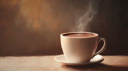 Steaming Hot Cocoa Mug on Table, Cozy Autumn Mood