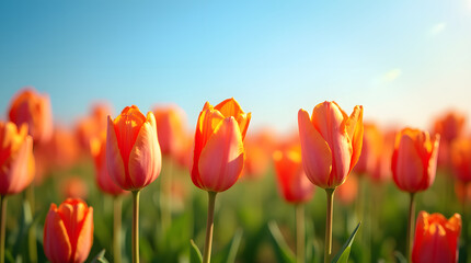 
Schönes Tulpenfeld unter blauem Himmel – Foto