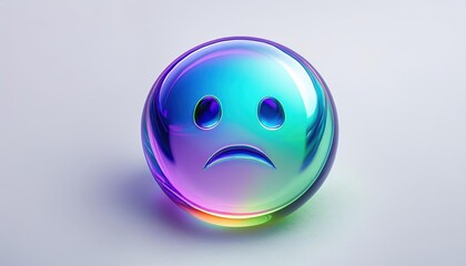 Fototapeta premium さまざまな感情を表現する、カラフルなガラス製の三次元絵文字シリーズ。悲しみ、中立、幸福などが描かれており、光沢のある表面と青、緑、紫のグラデーションが未来的で魅力的な印象を与えます。デジタルコミュニケーションや感情表現の概念を呼び起こします。