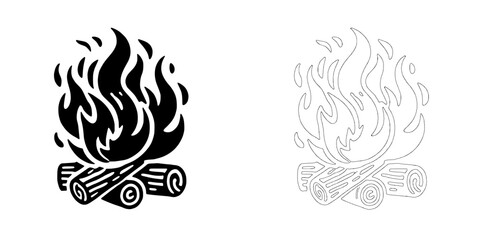Campfire Icon: Black and White Design 