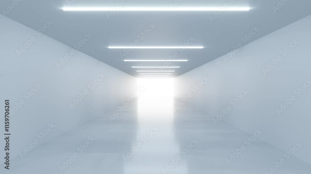 Poster bright minimalist corridor with glowing light 3d looping render animation