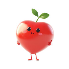 Cute cartoon heart character with smiling face and green leaf