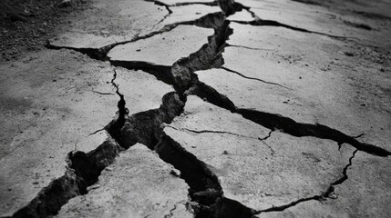 Cracked ground reveals instability beneath the earths surface highlighting the effects of shifting tectonic plates